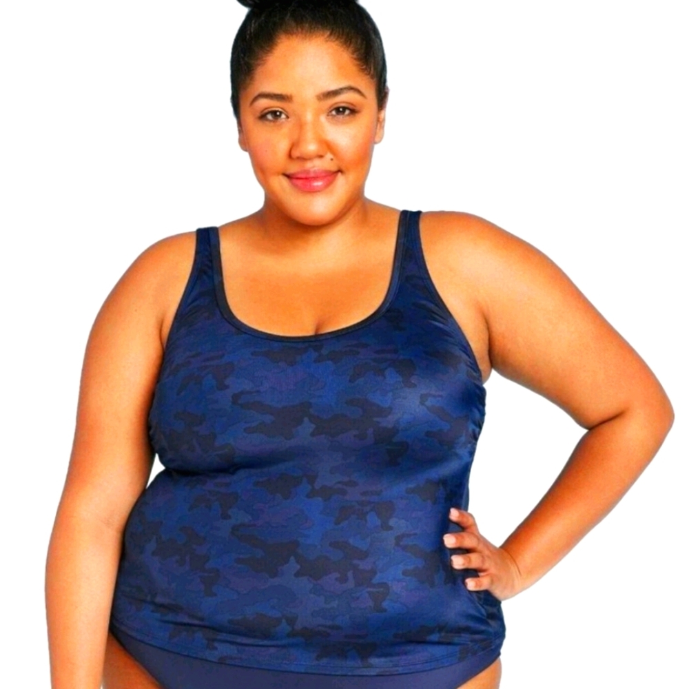 All in Motion Tankini Top Womens 18W Navy Blue Camo NEW